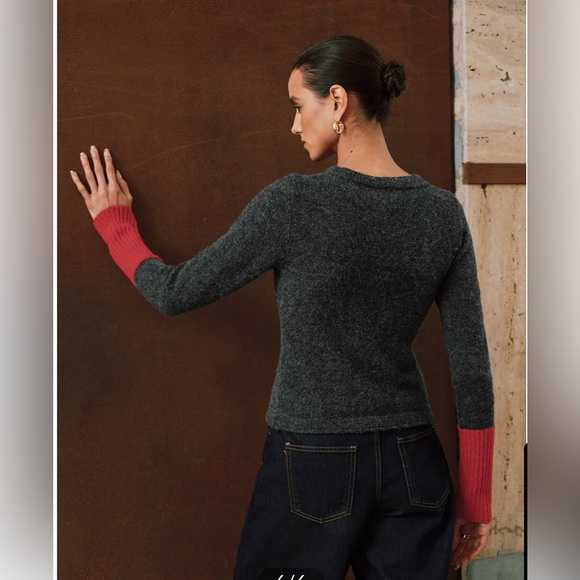 Contrast Cuff Wool-Blend Cardigan - Picture 6 of 7